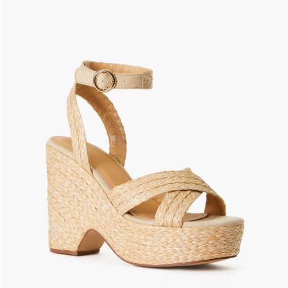 JUSTFAB Mia Natural Raffia Wedge Sandal Tan Chunky Heel Platform Shoes Size 8.5 - Picture 3 of 15